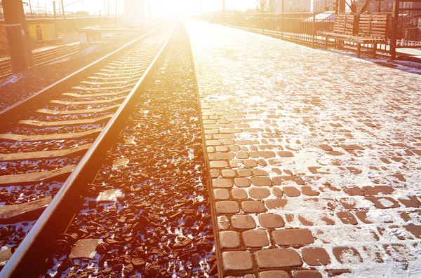 Empty Railway Station Platform Waiting Trains Novoselovka Kharkiv Ukraine Railway — Stock Photo, Image