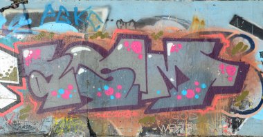 Eski duvar rengi grafiti çizim kırmızı sprey boya boyalı. Duvar yazılarını ve sokak sanat çizim Tema arka plan görüntüsü