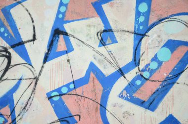 Eski duvar boyalı renkli grafiti çizim mavi aerosol pai