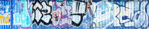 Parede Velha Pintada Cor Graffiti Que Desenha Pinturas Azuis Aerossol — Fotografia de Stock