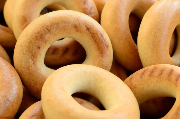 Close Photo Fresh Yellow Bagels Popular Kind Flour Products One — Stock Photo, Image