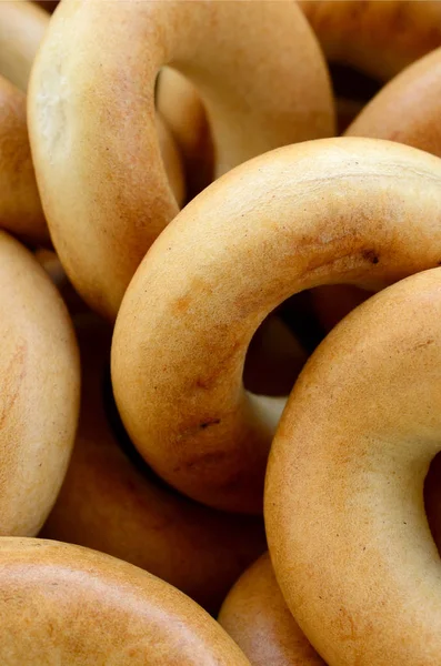 Close Photo Fresh Yellow Bagels Popular Kind Flour Products One — Stock Photo, Image