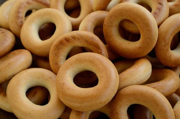 Close Photo Fresh Yellow Bagels Popular Kind Flour Products One — Stock Photo, Image