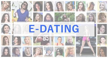 E-dating. The title text is depicted on the background of a coll clipart
