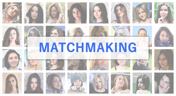 Matchmaking Texte Titre Est Représenté Sur Fond Collage Nombreux Portraits — Photo