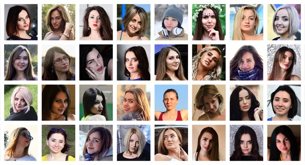 Collage Retratos Grupales Chicas Caucásicas Jóvenes Para Redes Sociales Conjunto — Foto de Stock