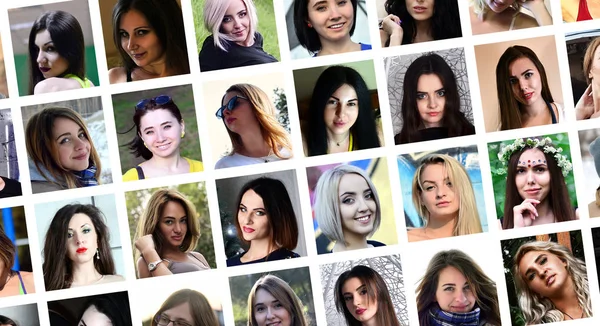 Portraits Groupes Collage Jeunes Filles Caucasiennes Pour Les Réseaux Sociaux — Photo