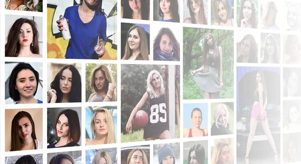 Collage groepsportretten van jonge Kaukasische meisjes voor sociale medi — Stockfoto