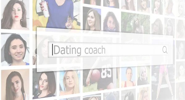 Dating Coach Tekst Wordt Weergegeven Het Zoekvak Achtergrond Van Een — Stockfoto