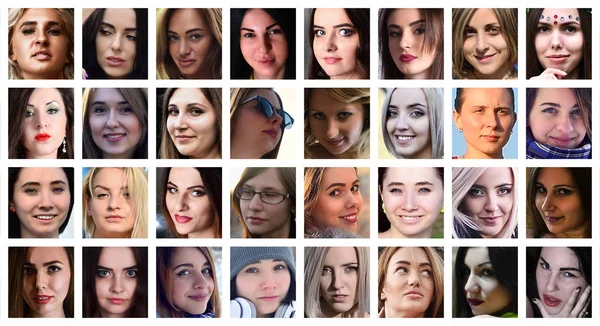 Kollázs Csoport Portrék Szociális Média Hálózat Fiatal Kaukázusi Lányok Készlet — Stock Fotó