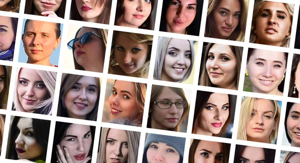 Collage Retratos Grupales Chicas Caucásicas Jóvenes Para Redes Sociales Conjunto — Foto de Stock