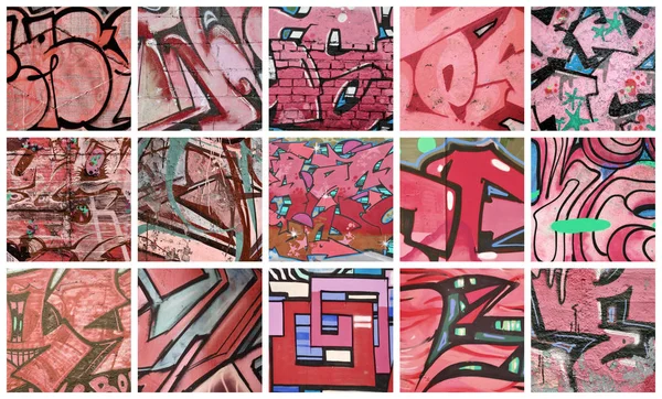 Conjunto Pequeños Fragmentos Dibujos Graffiti Collage Abstracto Fondo Arte Callejero —  Fotos de Stock