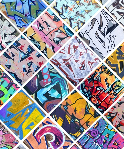 Conjunto Muitos Pequenos Fragmentos Desenhos Grafite Rua Arte Abstrato Fundo — Fotografia de Stock