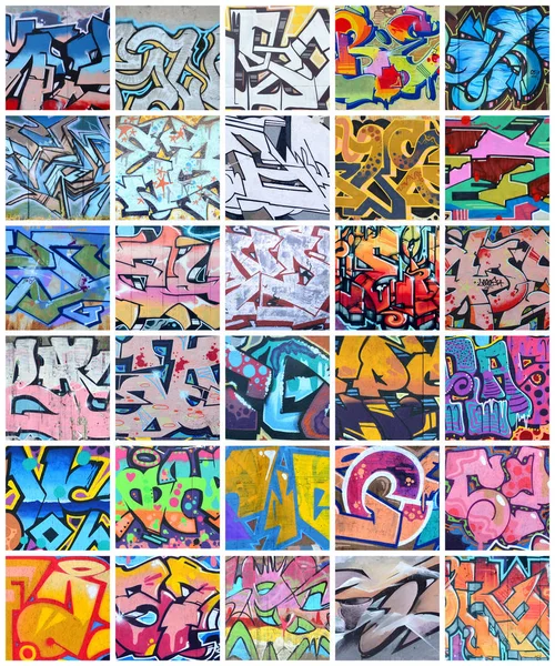 Набор Множества Небольших Фрагментов Граффити Рисунков Абстрактный Фоновый Коллаж — стоковое фото