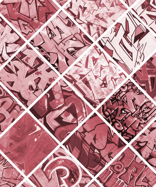 Uppsättning Många Små Fragment Graffiti Ritningar Gatukonst Abstrakt Bakgrund Collage — Stockfoto