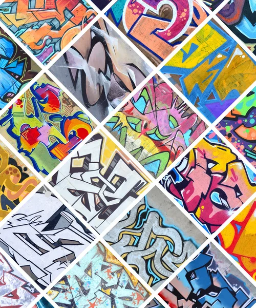 Набір Багатьох Дрібних Фрагментів Графіті Вуличне Мистецтво Абстрактний Фон Колаж — стокове фото