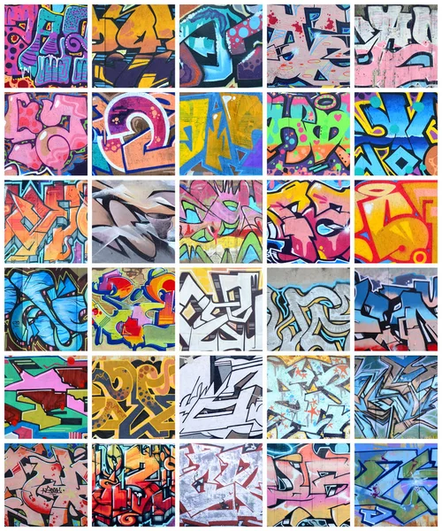 Sada Mnoha Malých Fragmentů Graffiti Výkresů Pouliční Umění Abstraktní Pozadí — Stock fotografie