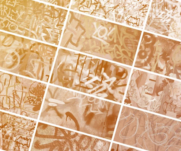 Ensemble Nombreux Petits Fragments Murs Marqués Graffiti Vandalisme Abstrait Fond — Photo