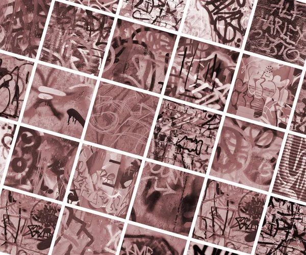 Conjunto Muchos Fragmentos Pequeños Paredes Etiquetadas Graffiti Vandalismo Collage Fondo —  Fotos de Stock