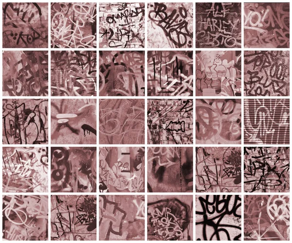 Insieme Molti Piccoli Frammenti Pareti Marcate Graffiti Vandalismo Astratto Sfondo — Foto Stock