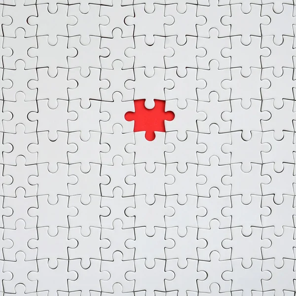 Texture White Jigsaw Puzzle Assembled State One Missing Element Forming — Stock Photo, Image