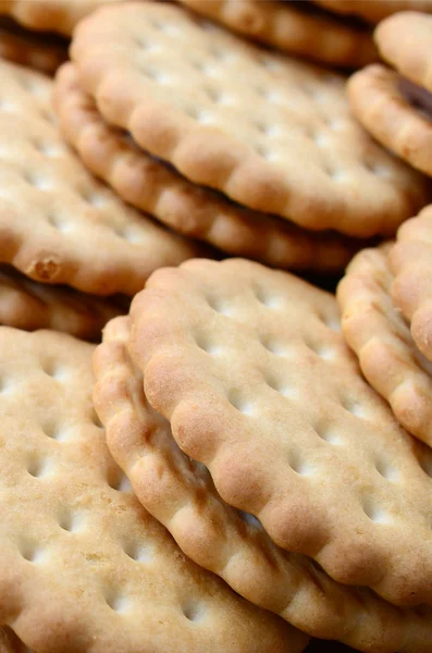 stock image Detailed picture of round sandwich cookies with coconut filling. Background image of a close-up of several treats for tea