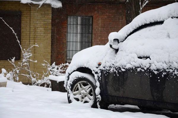 Fragment Car Layer Snow Heavy Snowfall Body Car Covered White — Stock Photo, Image