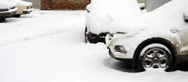 Fragment Car Layer Snow Heavy Snowfall Body Car Covered White — Stock Photo, Image