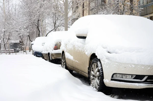 Fragment Car Layer Snow Heavy Snowfall Body Car Covered White — Stock Photo, Image