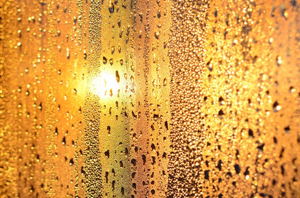 Texture Misted Glass Lot Drops Drips Condensation Sunlight Dawn Background — Stock Photo, Image