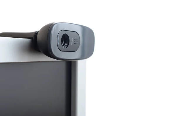 Een Moderne Webcamera Geïnstalleerd Het Lichaam Van Een Flatscreen Monitor — Stockfoto