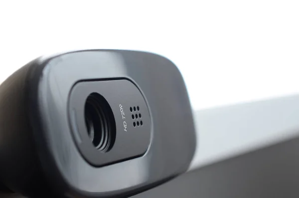 Een Moderne Webcamera Geïnstalleerd Het Lichaam Van Een Flatscreen Monitor — Stockfoto