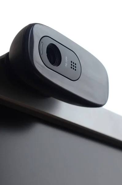 Modern Web Kamera Düz Ekran Monitör Vücudunda Yüklenir Video Iletişim — Stok fotoğraf