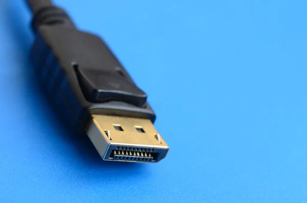 Pin Male Displayport Gold Plated Connector Flawless Connection Blue Background — Stock Photo, Image