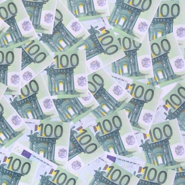 Arka plan deseni yeşil parasal mezhepleri 100 milyon avroluk bir dizi. Bir sürü para sonsuz bir yığın oluşturur