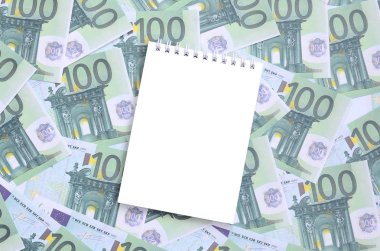 Beyaz defter ile yeşil parasal bir dizi yalan temiz Sayfalar