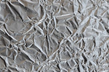 Ezilmiş teneke alüminyum gümüş folyo arka plan doku için parlak buruşuk yüzeyli ince kırışık levha