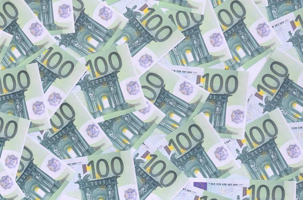 Modello Sfondo Una Serie Denominazioni Monetarie Verdi 100 Euro Sacco — Foto Stock