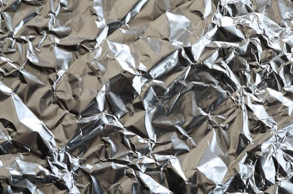 Skrynkliga Tunnplåt Krossade Tin Aluminium Silver Folie Bakgrund Med Blank — Stockfoto