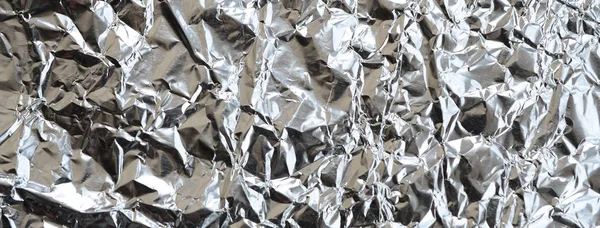Thin Wrinkled Sheet Crushed Tin Aluminum Silver Foil Background Shiny — Stock Photo, Image