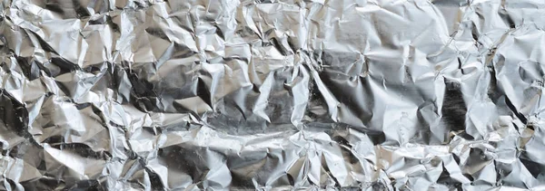 Skrynkliga Tunnplåt Krossade Tin Aluminium Silver Folie Bakgrund Med Blank — Stockfoto