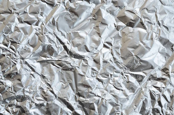 Ráncos Vékony Zúzott Tin Alumínium Ezüst Fólia Háttér Textúra Fényes — Stock Fotó