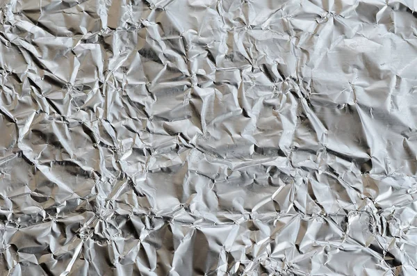 Тонкий Зморщений Лист Подрібненого Фону Алюмінієвої Срібної Фольги Блискучою Зморщеною — стокове фото