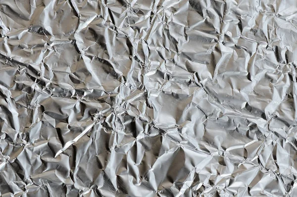 Тонкий Зморщений Лист Подрібненого Фону Алюмінієвої Срібної Фольги Блискучою Зморщеною — стокове фото