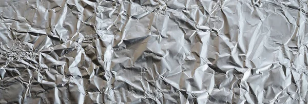 Thin Wrinkled Sheet Crushed Tin Aluminum Silver Foil Background Shiny — Stock Photo, Image