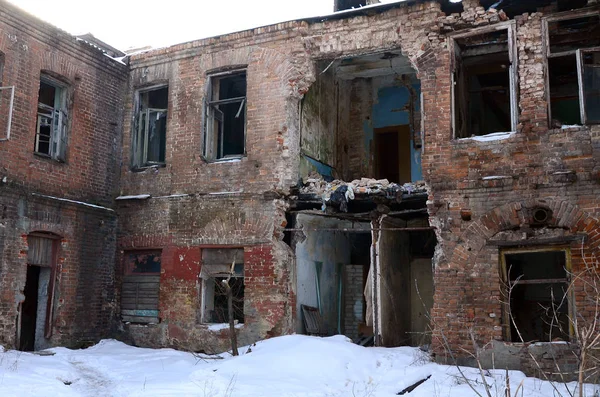 Fragmento Edifício Abandonado Dois Andares Após Operações Militares Donetsk — Fotografia de Stock