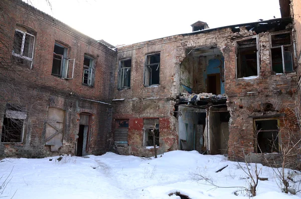 Fragment Abandoned Two Story Building Military Operations Donetsk — Stock Photo, Image