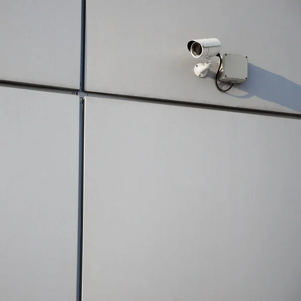 White Surveillance Camera Built Metal Wall Office Building — Stock Photo, Image