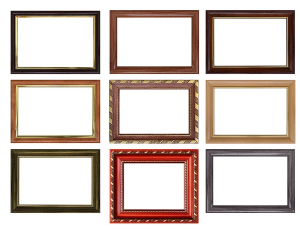 Set Empty Picture Frames Free Space Isolated White — Stock Photo, Image