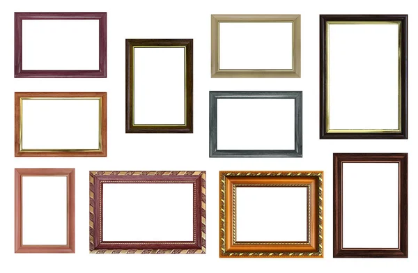 Aantal Lege Afbeeldingsframes Met Vrije Ruimte Binnen Geïsoleerd Wit — Stockfoto